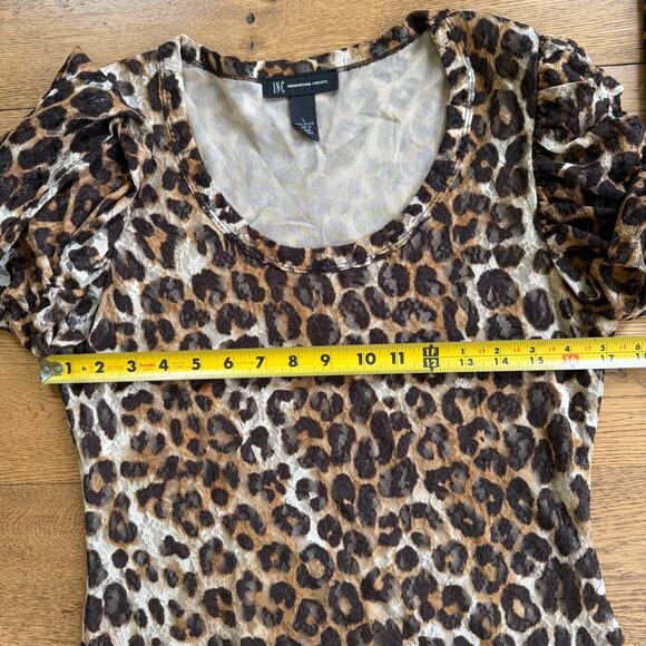 INC | Cheetah Print Long Sleeve Mesh Top | Size L | Ruched Puffed Sleeve Wild - Picture 9 of 11